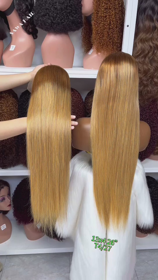 Color 13x4 Lace Wig Straight Human Hair Wigs Ombre Color T4/27 18"-30"