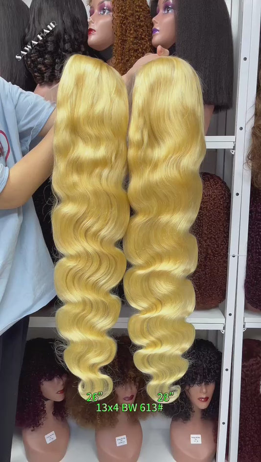 13*4 perruque de dentelle droite perruques de dentelle de cheveux humains naturels couleur 613 # 200% densité