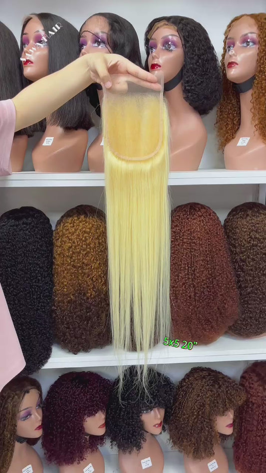 5*5 Lace Closure Silky Straight 100% Virgin Natural Human Hair Color 613# 12"-22"