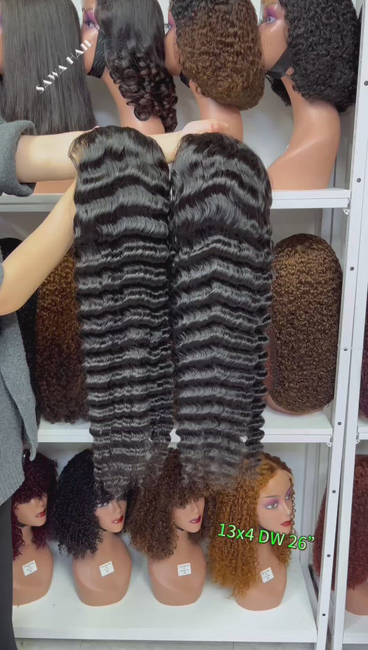 13x4 Lace Wig Deep Wave Burmese Human Hair Wigs Natural Color 300% Density 16"-40"