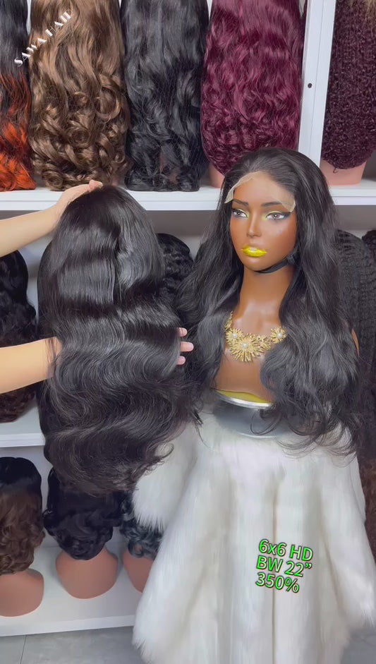 6*6 HD Lace Wig Body Wave Natural Virgin Human Hair Lace Wigs Color NC 350% Density