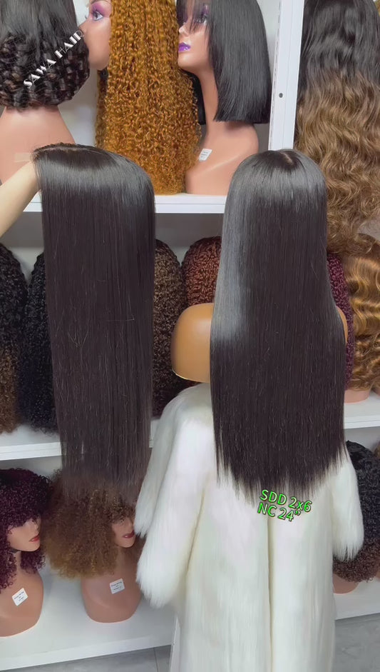 Super Double Drawn 2x6 Lace Wig Bone Straight Human Hair Wigs Natural Color 24"