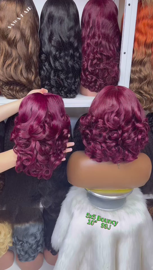 DD 5*5 Wig Bouncy Natural Human Hair Lace Wigs  Color 99J 10inches