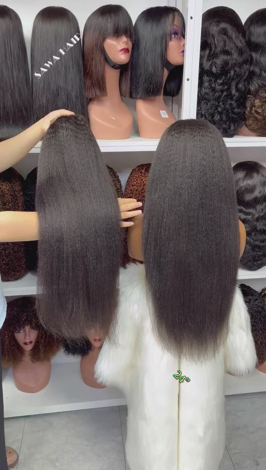 13x4 Lace Wig Kinky Straight Burmese Human Hair Wigs Natural Color 300% Density 16"-40"