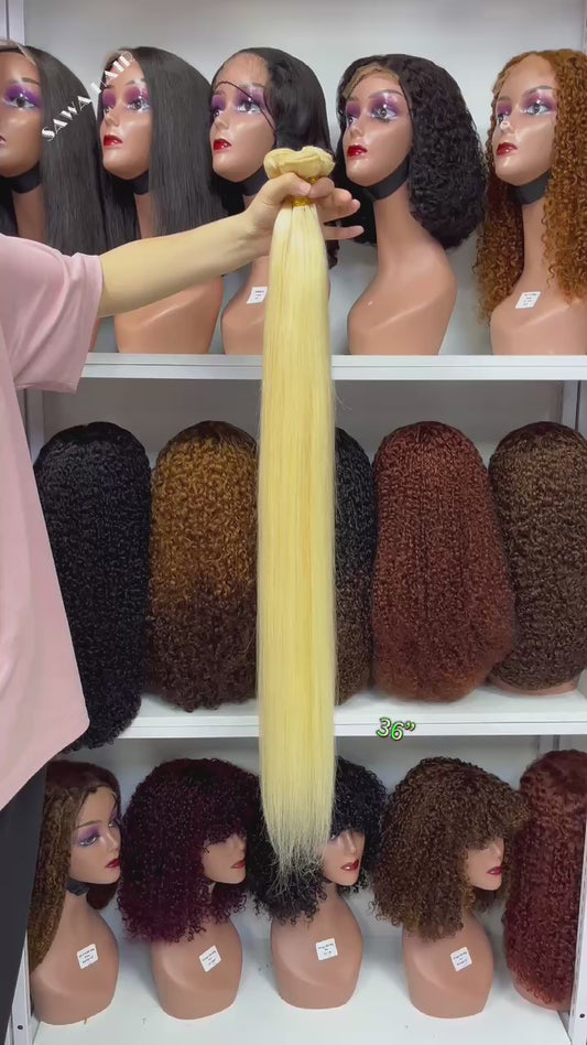 10A Natural Human Hair Bundles Straight Woman Hair Blonde Color 613#  10"-40"  100 grams