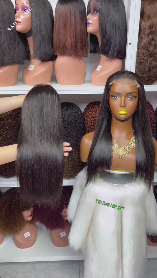 Double Drawn 5x5 HD Glueless Wig Straight Human Hair Lace Wigs Natural Color 10"-32"