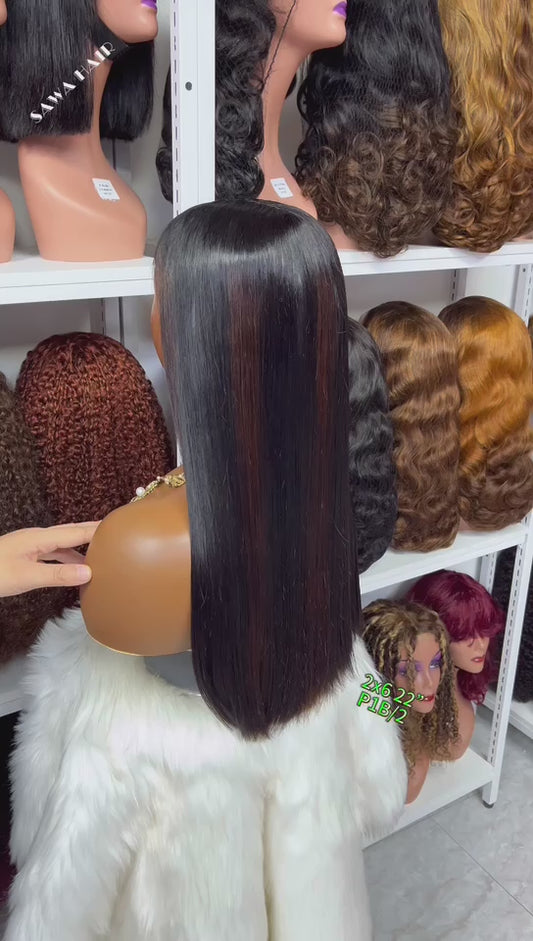 Double Drawn 2x6 Glueless Lace Wig Bone Straight Human Hair Wigs 26" Ombre Color T1B/2