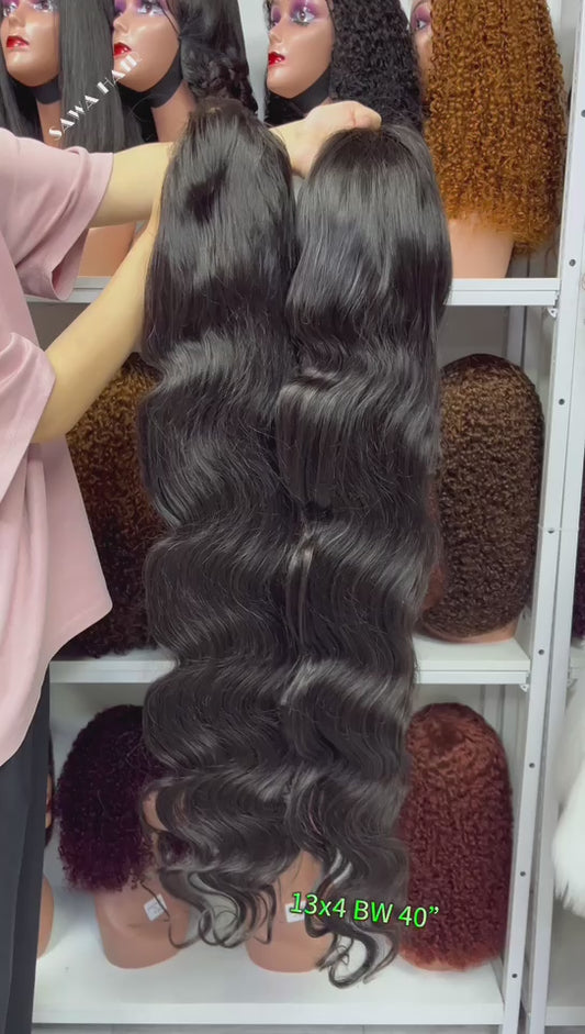 34"-40" 13x4 Lace Wig Body Wave Burmese Human Hair Wigs Natural Color 500% Density