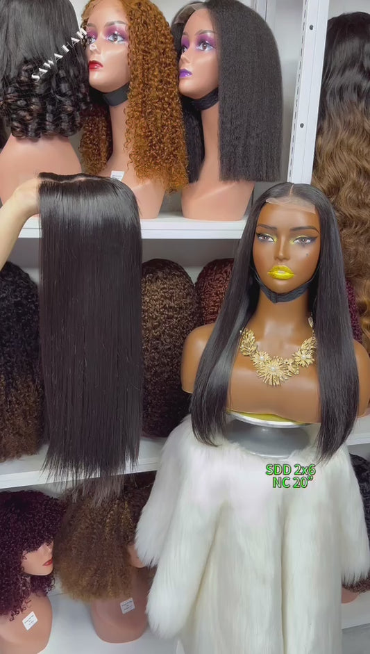 Super Double Drawn 2x6 Lace Wig Bone Straight Human Hair Wigs Natural Color 20"