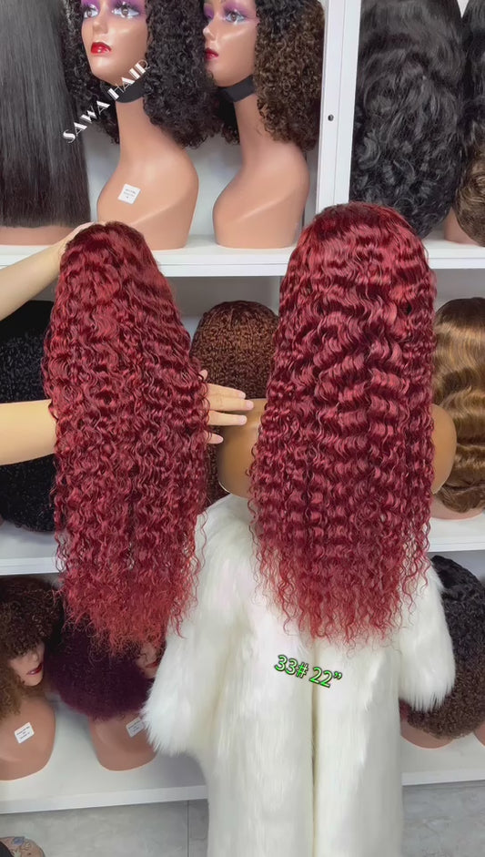 Color 13x4 Lace Wig Water Wave Human Hair Wigs Color 33# 18"-30"