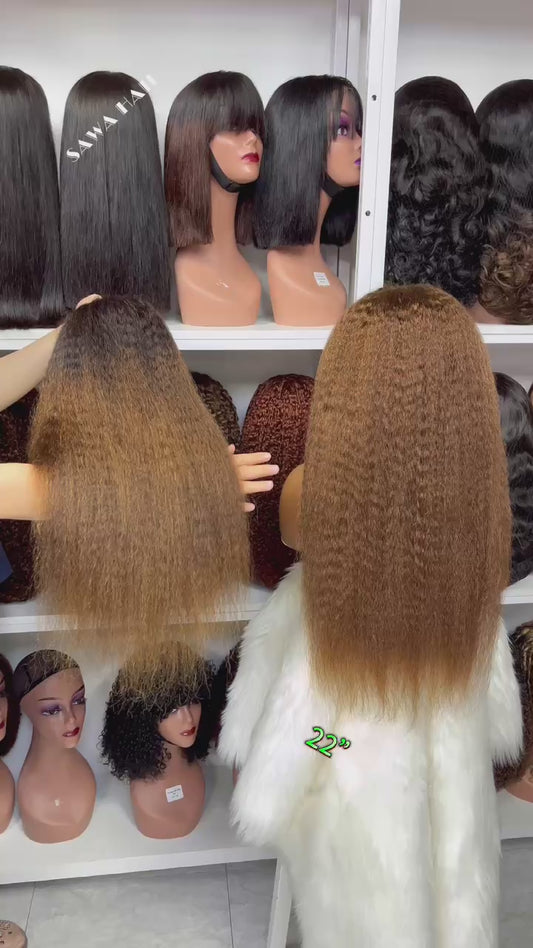 Color 13x4 Lace Wig Kinky Straight Human Hair Wigs Ombre Color T1B/4 18"-30"