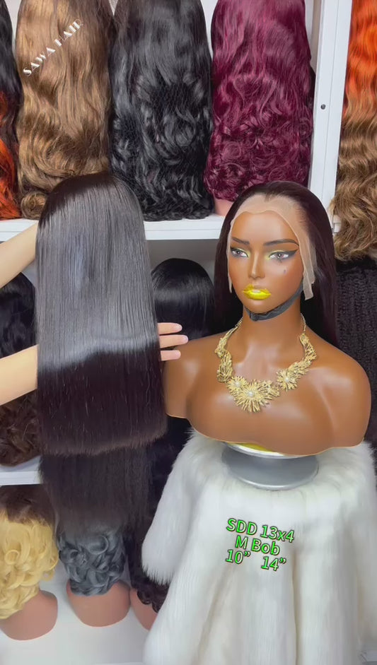 Super Double Drawn 13x4  M  Bob Wig Lagos Line Human Hair Lace Wig Natural Color 8"-20"