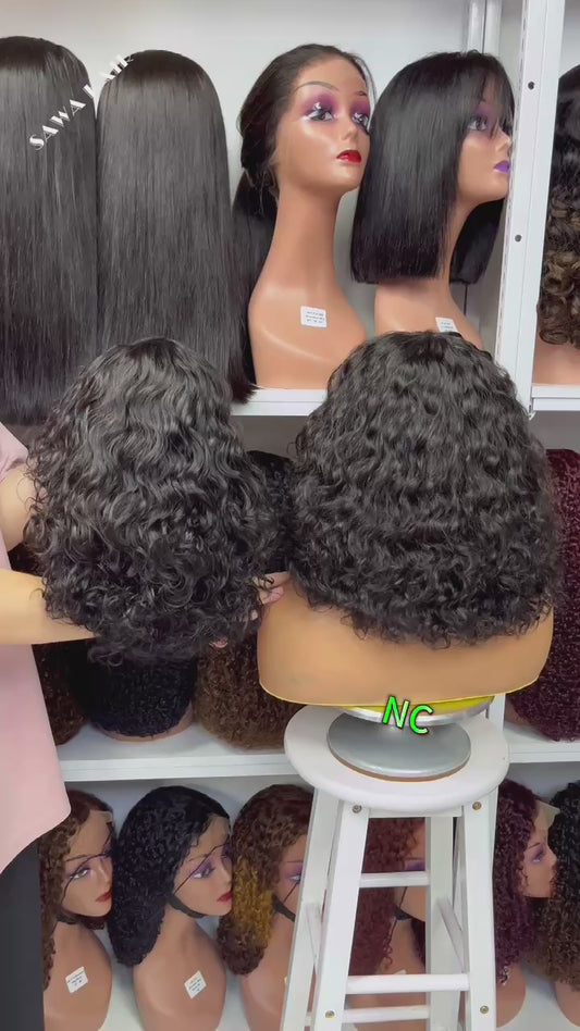 Fringe Double Drawn Wig Water Wave Machine Human Hair Wigs Natural Color