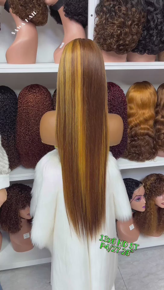 13x6 HD Lace Wig Straight Natural Human Hair Lace Wigs Color P4/27# 10"-40