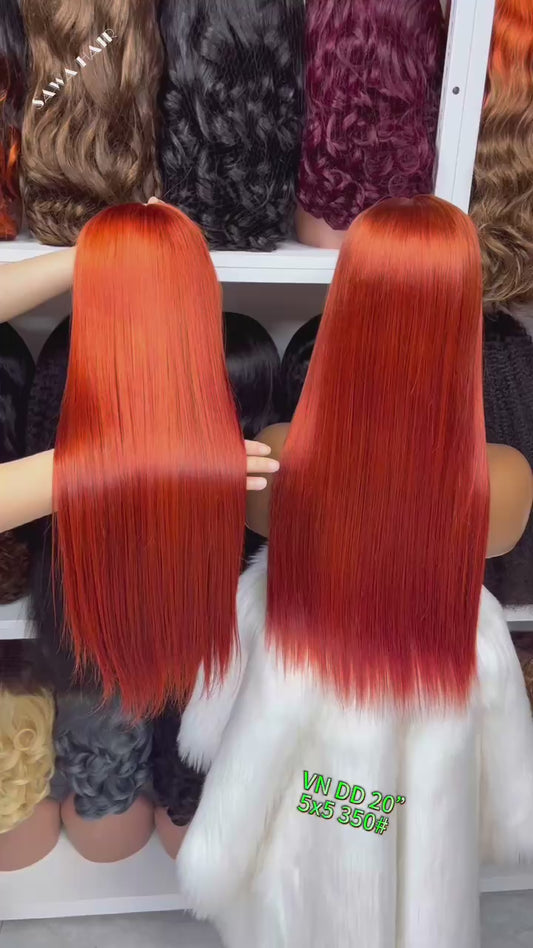 Vietnam Double Drawn 5x5 Glueless Wig Bone Straight Human Hair Lace Wigs Color 350# 20inches