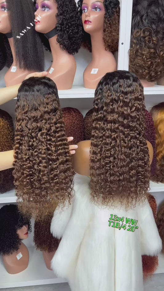 Color 13x4 Lace Wig Water Wave Human Hair Wigs Ombre Color T1B/4 18"-30"