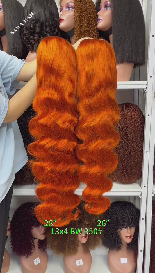 Color 13x4 Lace Wig Body Wave Human Hair Wigs Ginger Color 350# 18"-30"