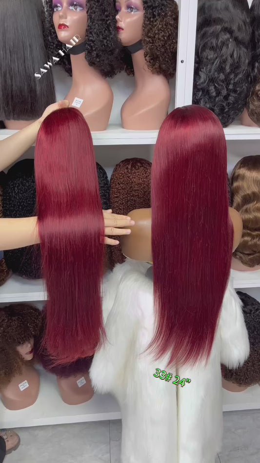 Color 13x4 Lace Wig Straight Human Hair Wigs Color 33# 18"-30"