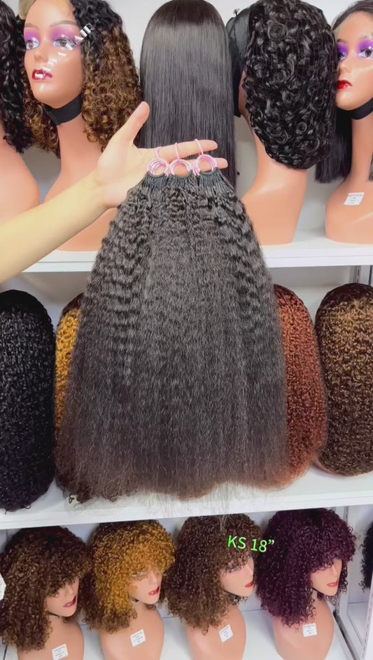 Pre Looped Feather Crochet Natural Human Hair Bulk Kinky Straight Human Hair 100grams and 80pcs for 1 Bundle