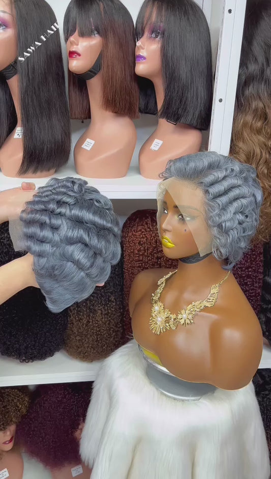 13x4 Short Style Lace Wig Human Hair Wigs Sasson 04 Grey Color