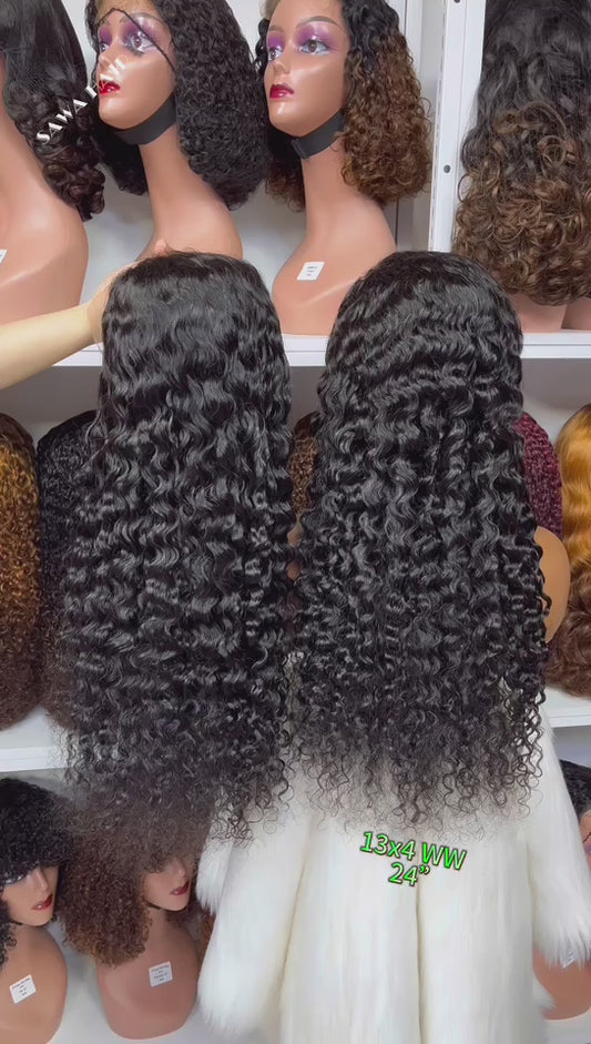 13x4 Lace Wig Water Wave Burmese Human Hair Wigs Natural Color 300% Density 16"-40"