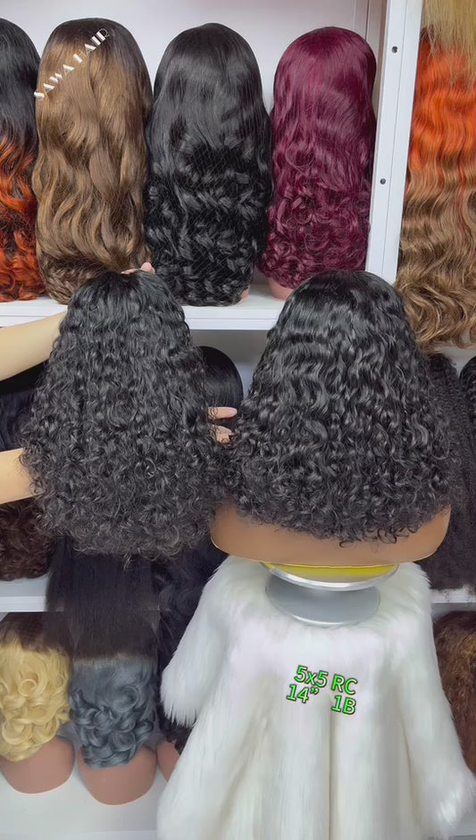 Double Drawn 5x5 Glueless Lace Wig Roma Curl Curly Human Hair Wigs 14" Ombre Color 1B