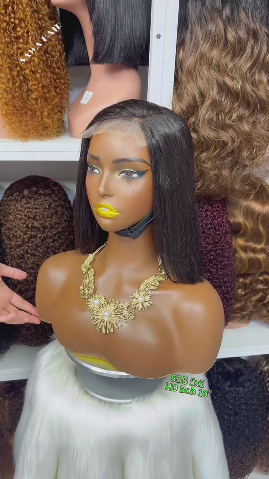 Super Double Drawn 5x5 HD Glueless Bob Wig Straight Human Hair Wigs Natural Color 8"-18"