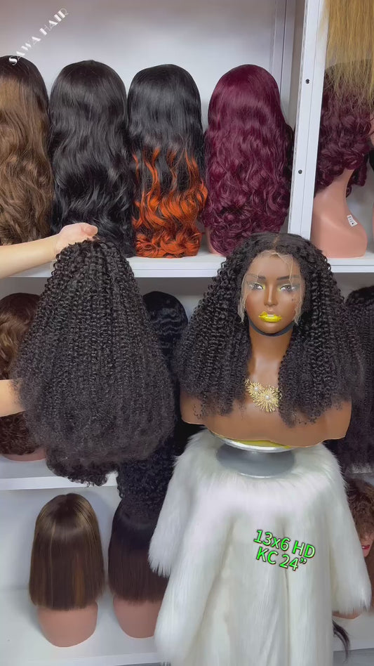 13x6 HD Lace Wig Kinky Curl Natural Human Hair Lace Wigs Natural Color 10"-40"