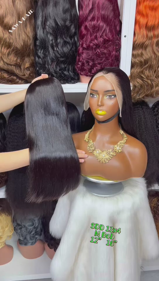 Super Double Drawn 13x4  M  Bob Wig Lagos Line Human Hair Lace Wig Natural Color 8"-20"