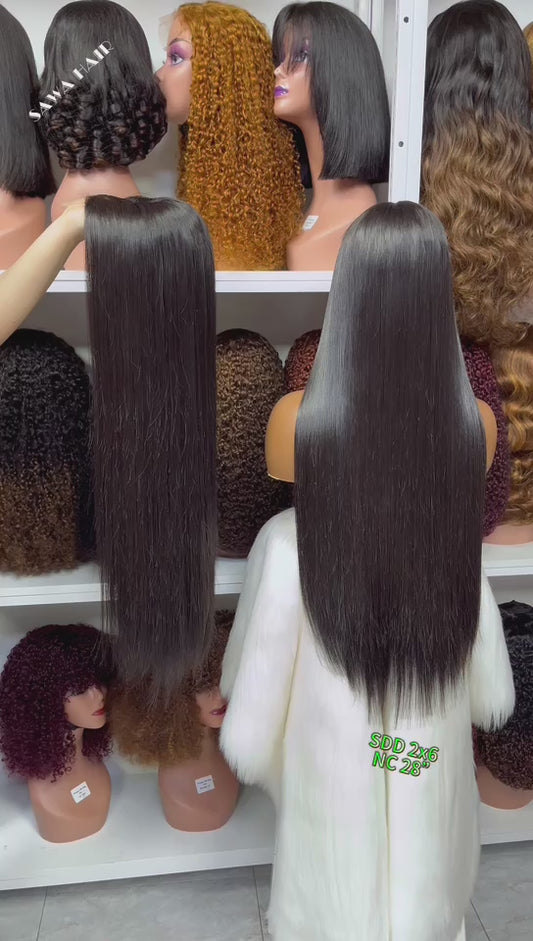 Super Double Drawn 2x6 Lace Wig Bone Straight Human Hair Wigs Natural Color 24"