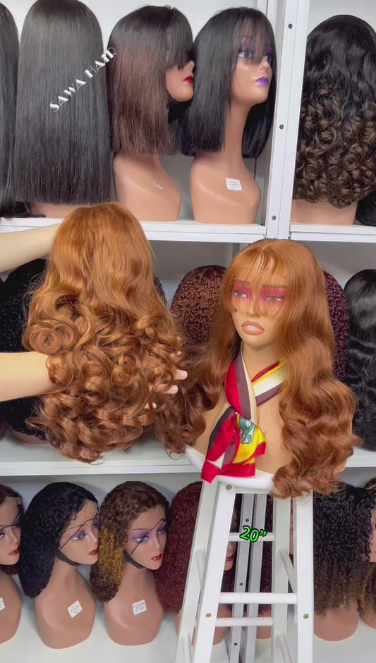 Double Drawn 5x5 Glueless Lace Wig Full Body Human Hair Wig 20" Ginger Color 33#