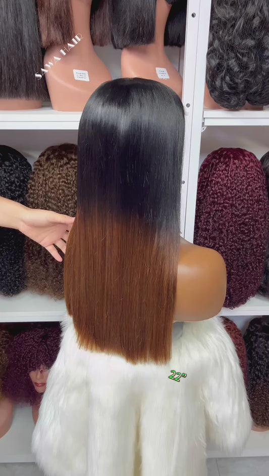 Super Double Drawn 5*5 Glueless Lace Wig Bone Straight Human Hair Wigs 22" Color T1B/4#