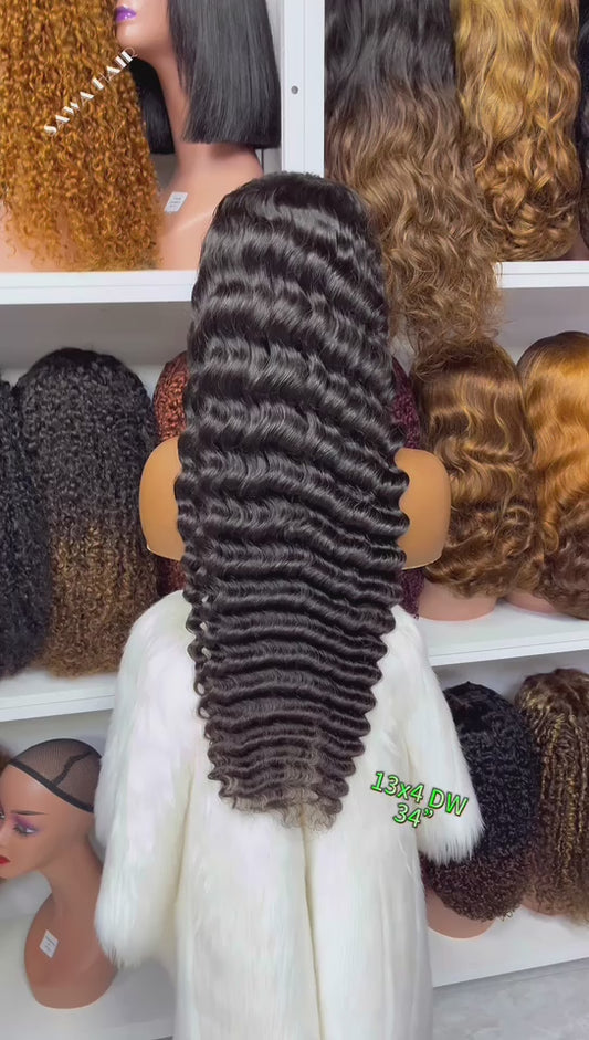 13x4 Lace Wig Deep Wave Burmese Human Hair Wigs Natural Color 300% Density 16"-40"