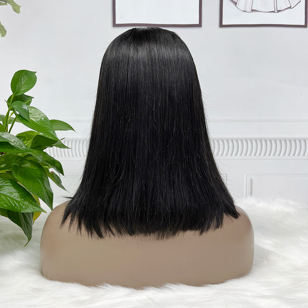 Bone Straight Double Drawn Raw Hair 2*6 Lace Wig With Bangs Human Hair Wigs 8"-18"