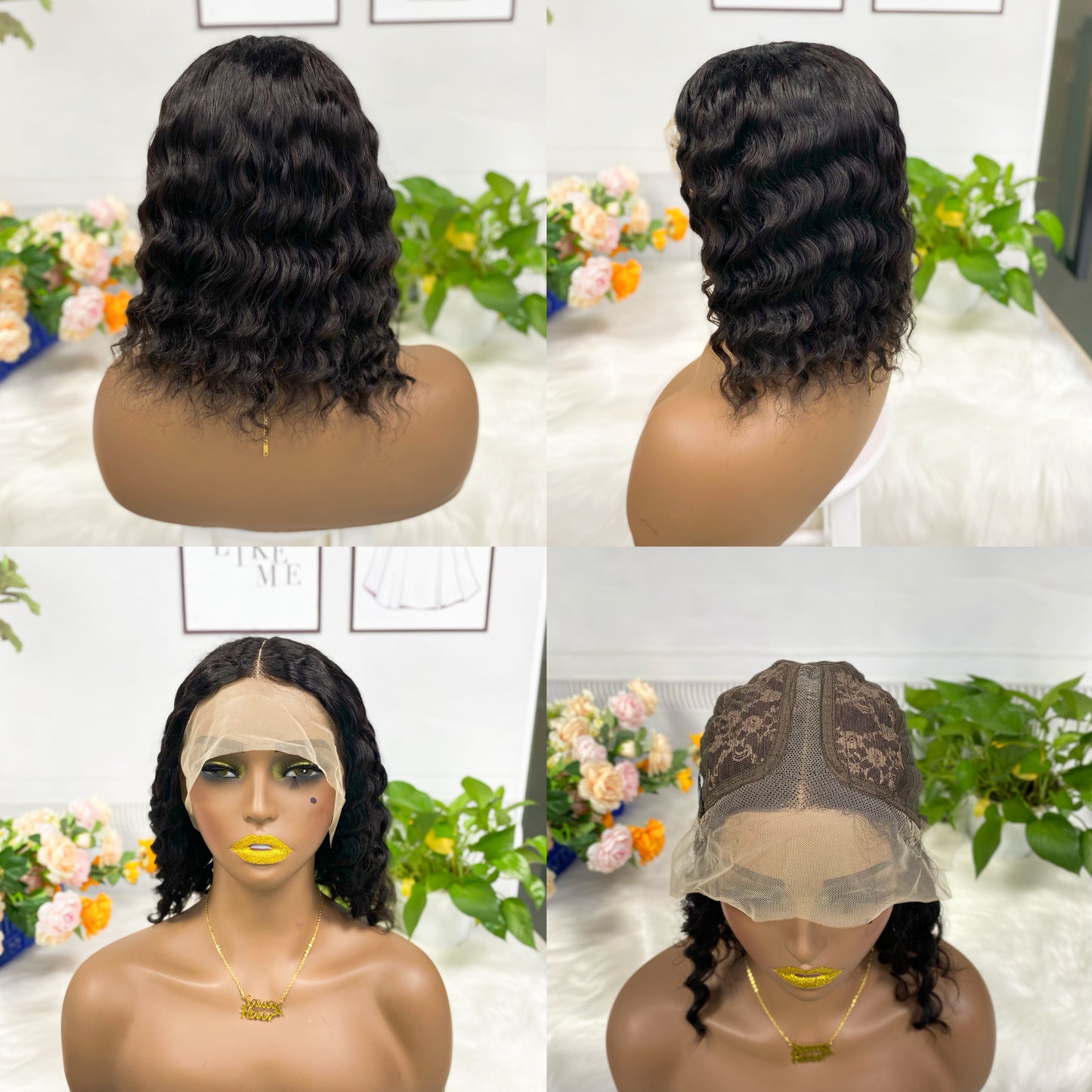 T Lace Wig Deep Wave Perruques de dentelle de cheveux humains naturels 12 "-20" Couleur NC