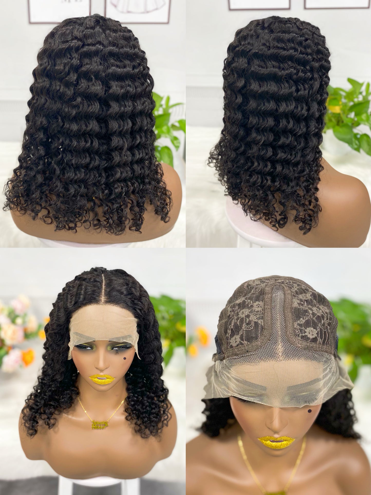 T Lace Wig Deep Wave  Natural Human Hair Lace Wigs 12"-20" Color NC