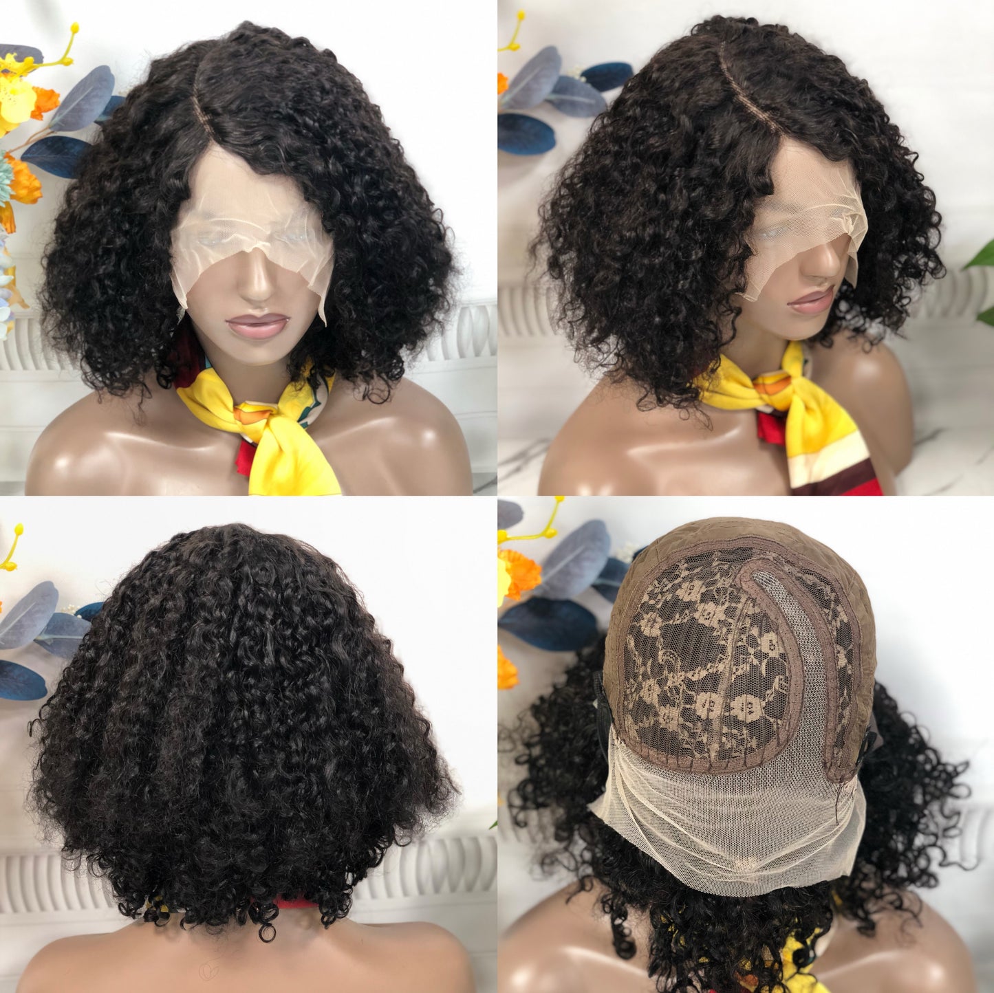 DD T Lace Bob Wig Pissy Curl Natural Human Hair (Side Part)