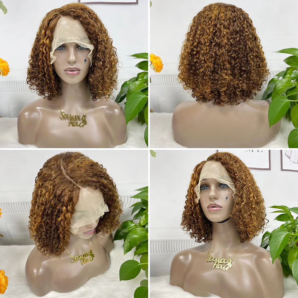 DD T Lace Wig Pixie Curl Natural Human Hair Lace Wigs 14 inch P4/27