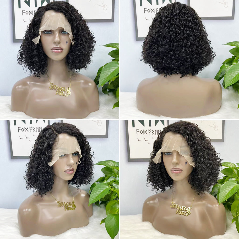 DD T Lace Wig Pixie Curl Natural Human Hair Lace Wigs 14 inch Color T1B/99J