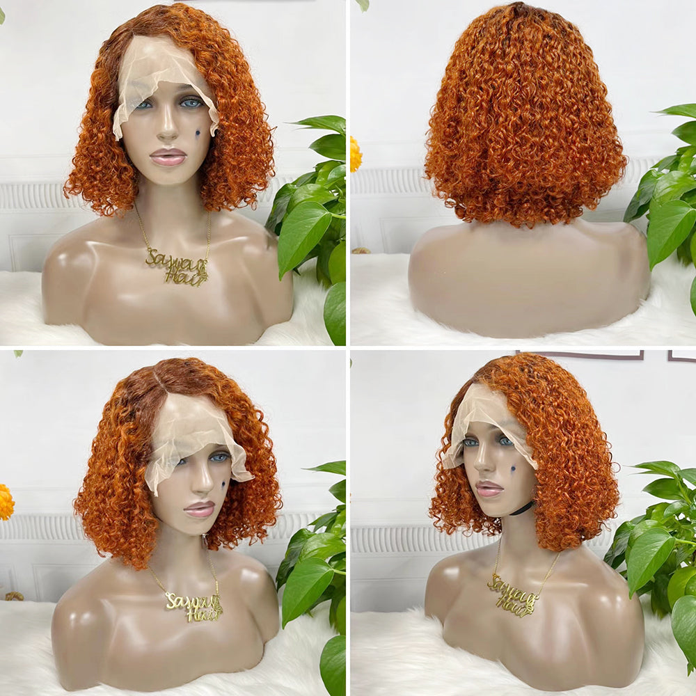 DD T Lace Wig Pixie Curl perruques de cheveux humains naturels 14 pouces couleur T4/350