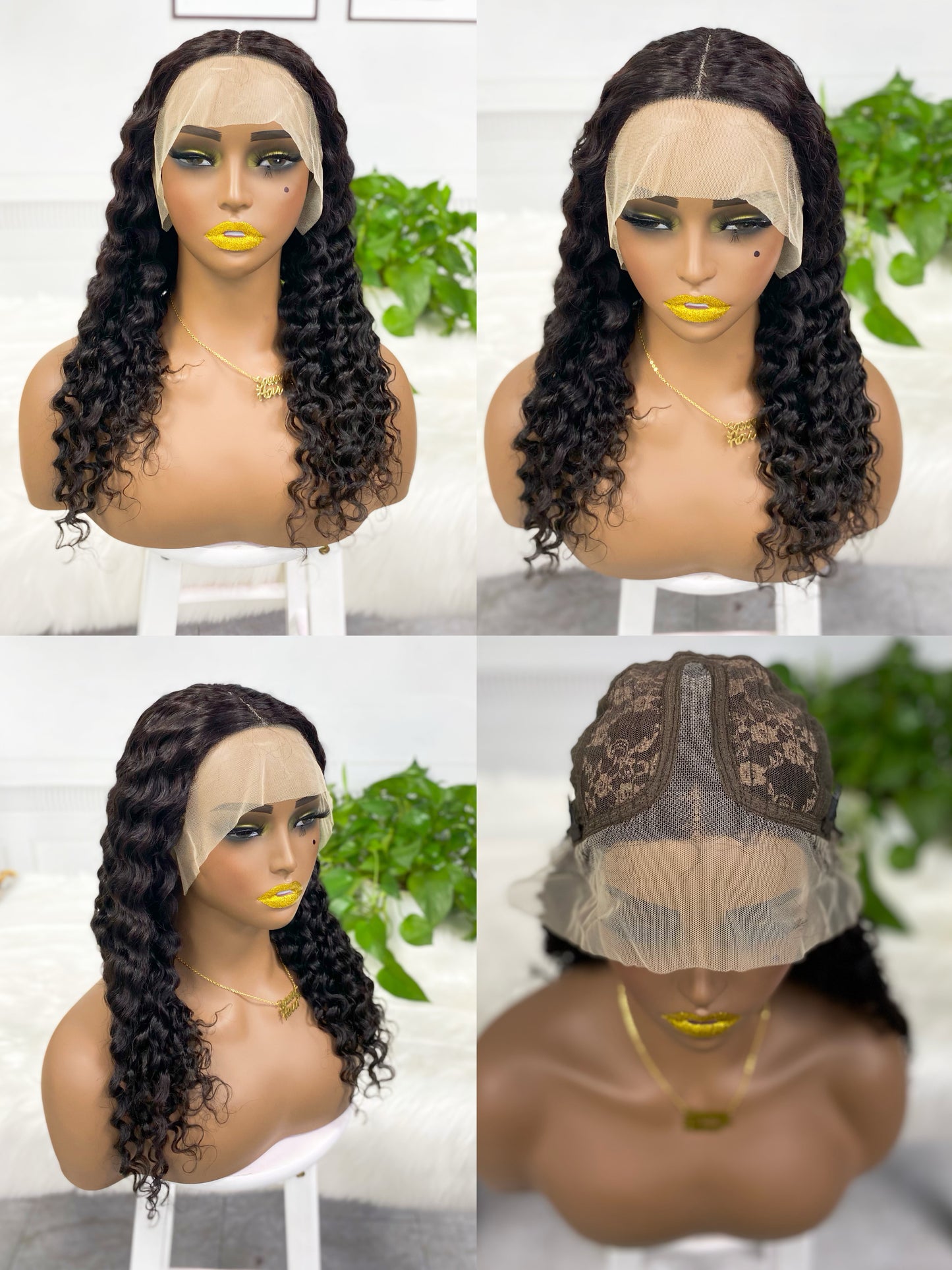 T Lace Wig Deep Wave  Natural Human Hair Lace Wigs 12"-20" Color NC