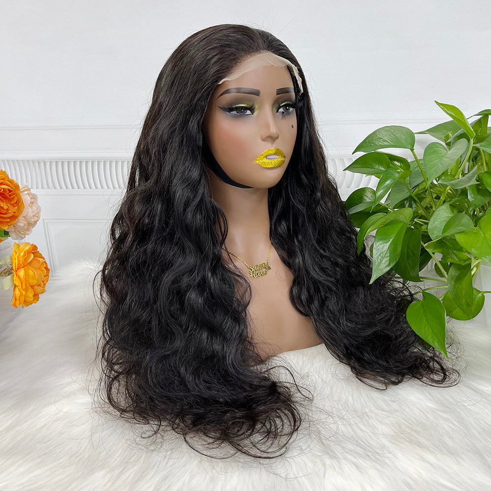 Perruque Lace Wig sans colle HD 5*5, cheveux naturels lisses et soyeux, couleur naturelle, 26 pouces, densité 250%