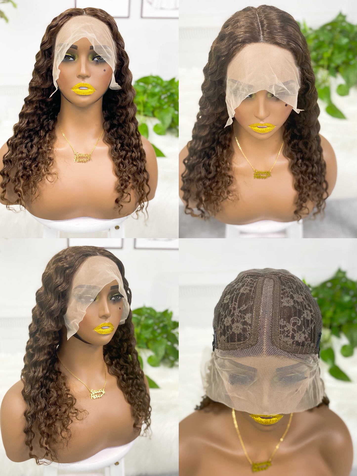 T Lace Wig Deep Wave Natural Human Hair Lace Wigs Color 4#