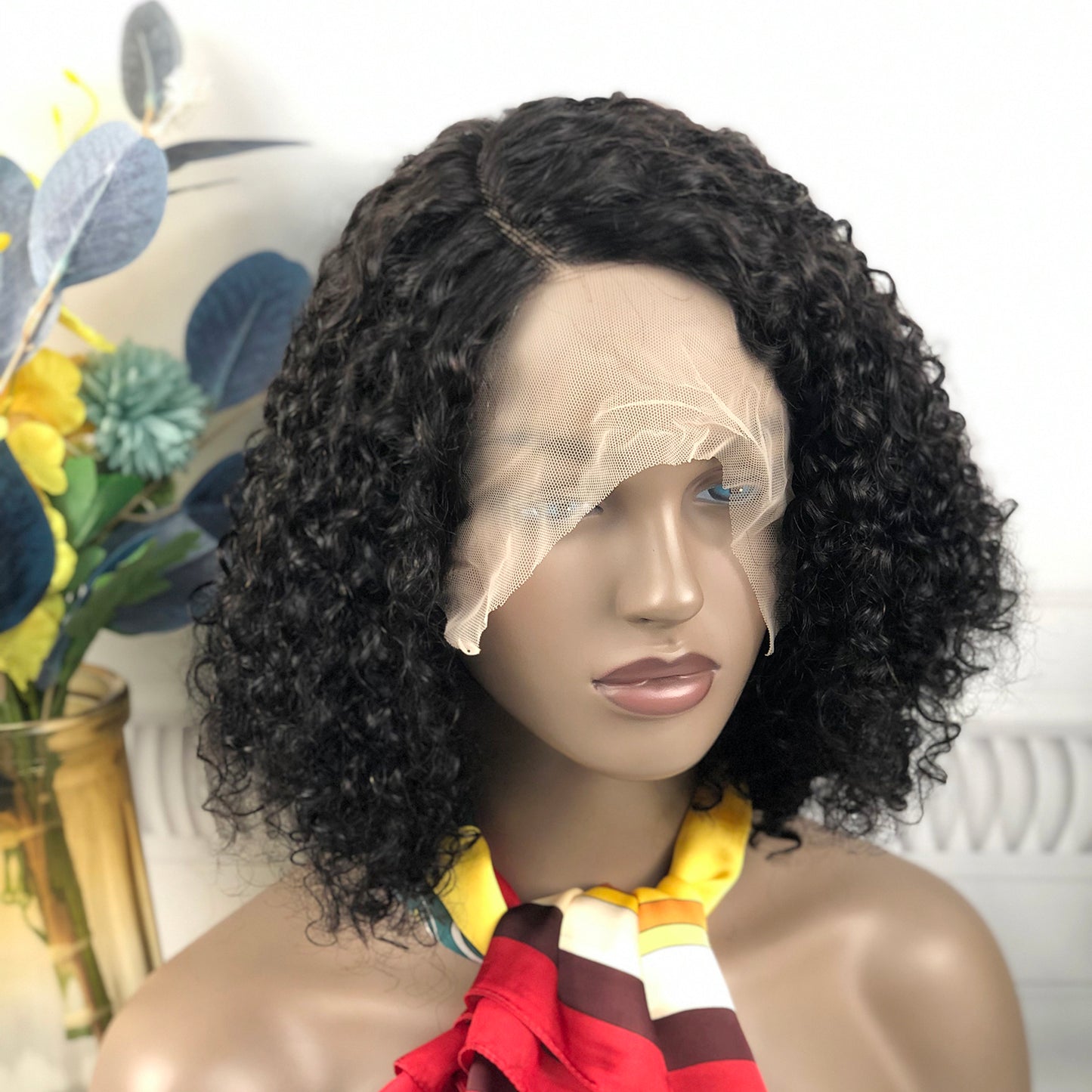 DD T Lace Bob Wig Pissy Curl Natural Human Hair (Side Part)