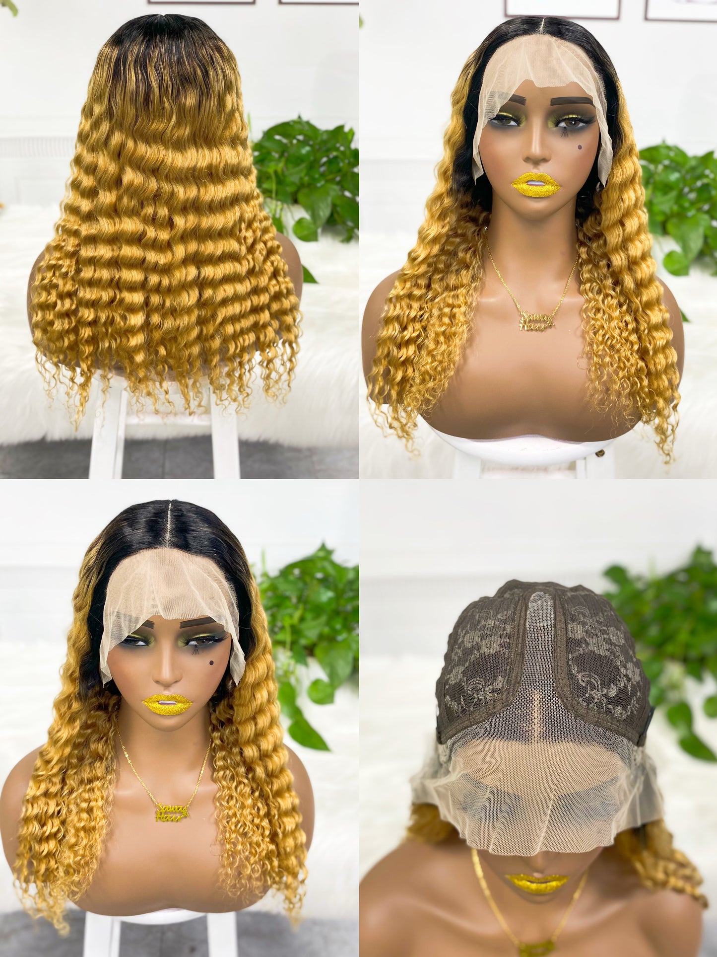 T Lace Wig Deep Wave Natural Human Hair Lace Wigs Color T1B/27#