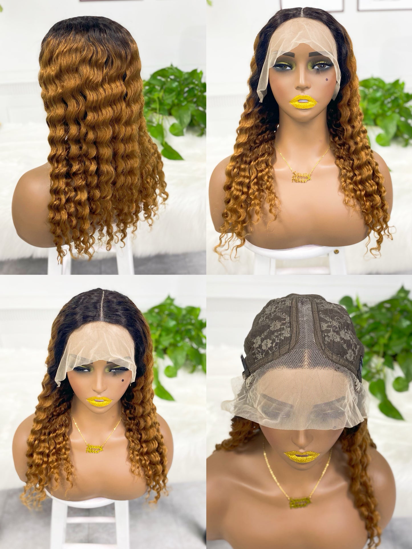 T Lace Wig Deep Wave Natural Human Hair Lace Wigs Color T1B/30#